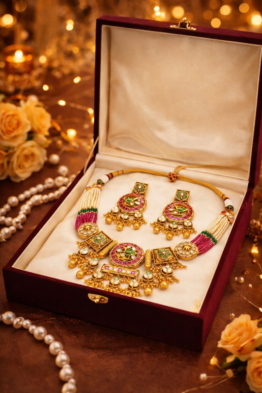 Zarini  Regal Pearl Kundan Bridal Necklace Set