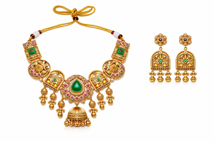Zarini  Antique Temple Kundan Necklace Set