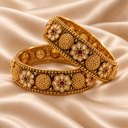 Zarini Padmika Ruby Kundan Heritage Bangle Set