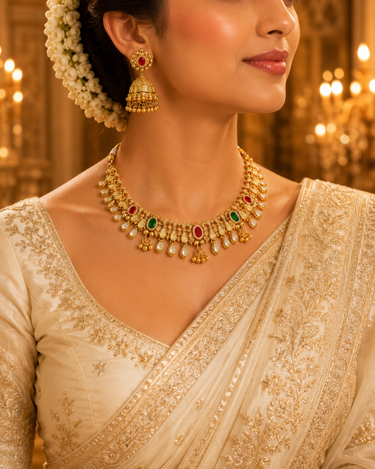 Zarini Royal Kundan Jhumka Necklace Set