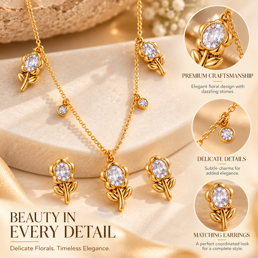 Zarini Gold-Tone Floral Pendant  | Crystal pendant for Women