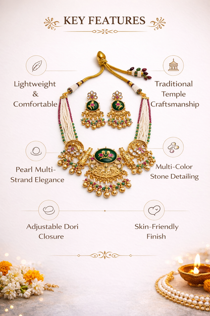 Zarini’s Floral Peacock Pearl Kundan Necklace Set