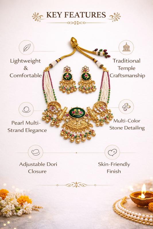 Zarini’s Floral Peacock Pearl Kundan Necklace Set