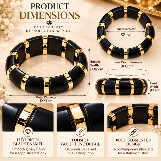 Zarini Black & Gold-Tone Statement Bracelet for Women | Elegant Enamel-Style Jewellery
