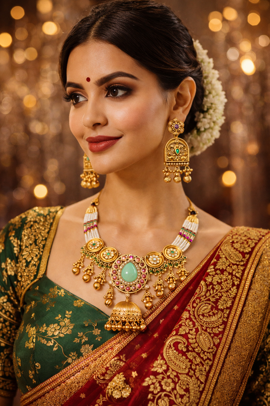 Zarini  Antique Temple Kundan Necklace Set