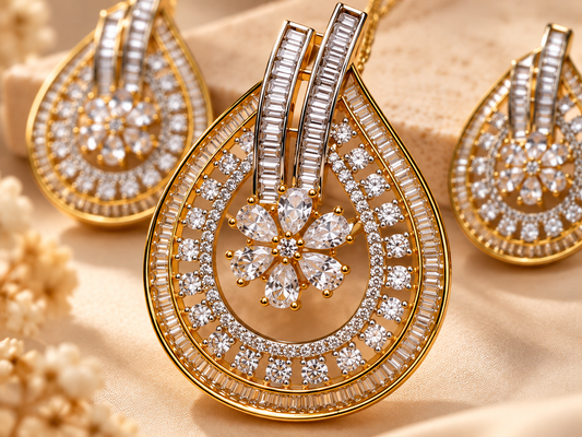 ZARINI Dewdrop Bloom Gold Plated  Floral Pendant Set
