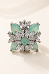 ZARINI Mint Blossom Silver-Toned Floral Statement Ring