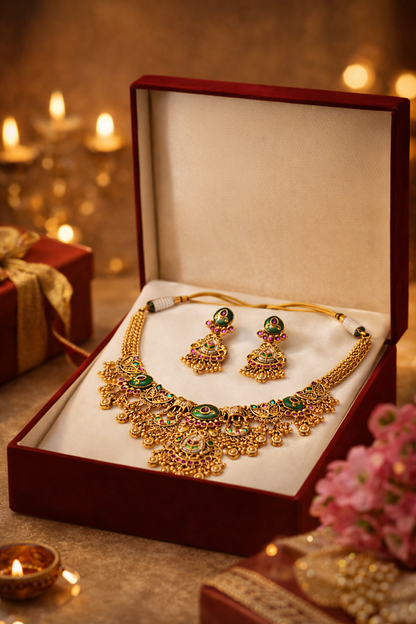 Zarini  Royal Peacock Kundan Statement Necklace Set
