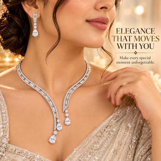 Zarini Elegant Drop Crystal Necklace Set