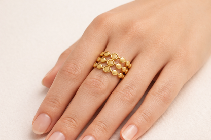 Zarini Triple-Layer Dotted Ring – Gold Plated Anti-Tarnish Statement Band