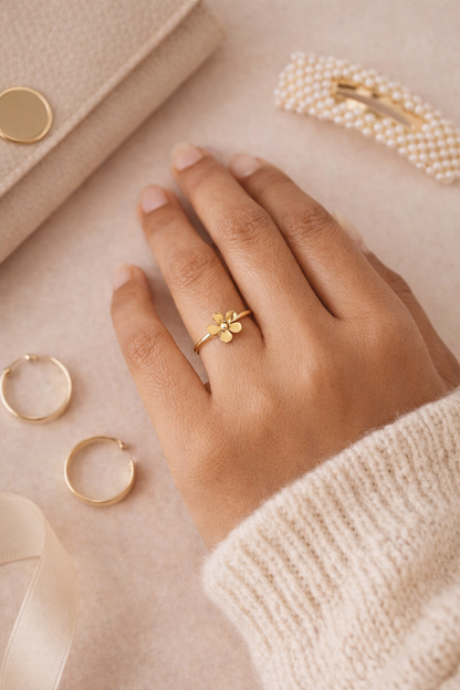 Zarini Sleek Flower Ring – Gold Plated Anti-Tarnish Minimal Design