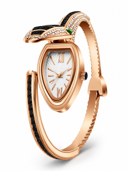 Luxury Snake Crystal Bracelet Watch for women-Gold Statement Timepiece