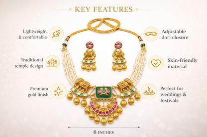 Zarini’s Royal Elephant Motif Pearl Kundan Necklace Set
