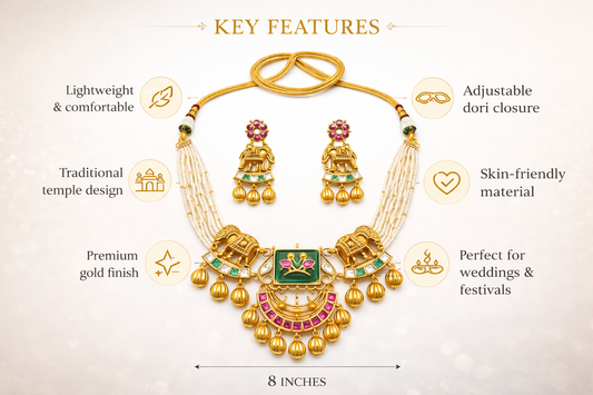 Zarini  Royal Elephant Motif Pearl Kundan Necklace Set