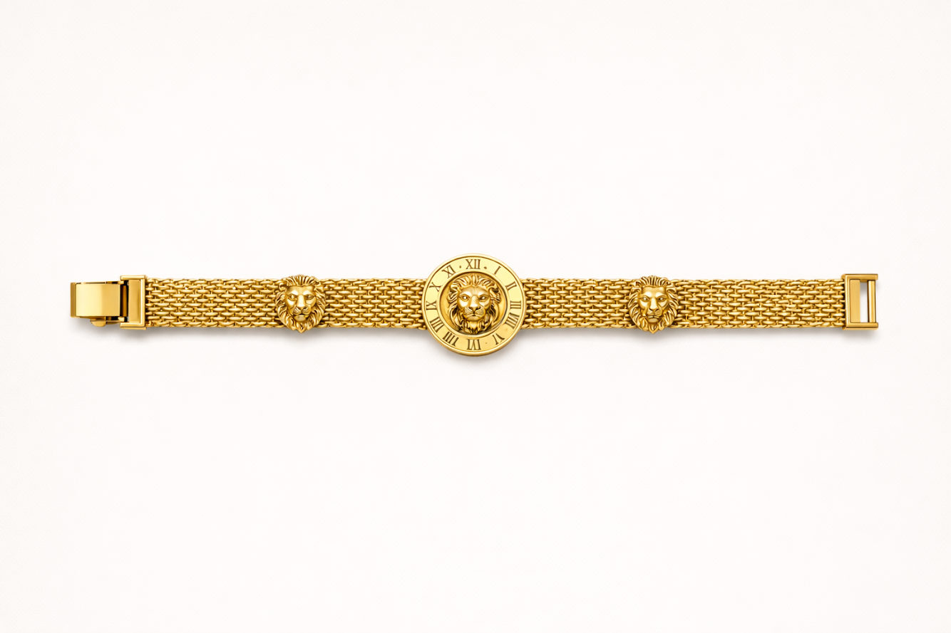 18K Gold Plated Lion Medallion Bracelet – Anti-Tarnish Bold Statement Chain