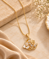 Zarini Gold-Toned Floral Crystal Pendant Necklace with Pearl-Finish Petals