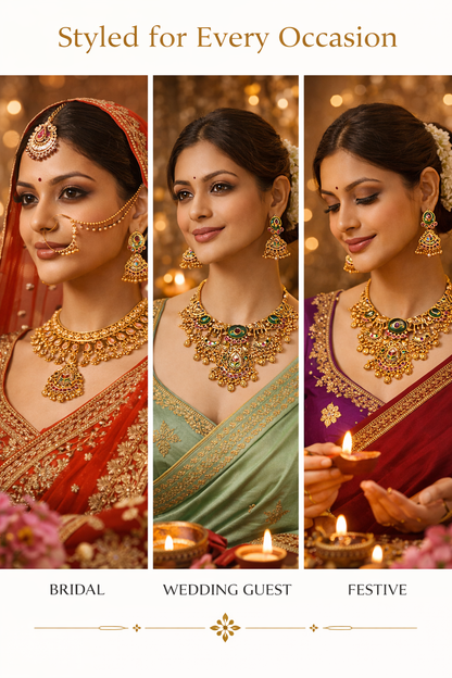 Zarini  Royal Peacock Kundan Statement Necklace Set