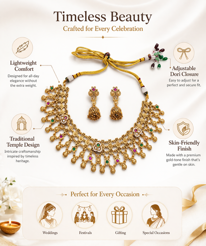 Zarini  Floral Temple Choker Necklace Set