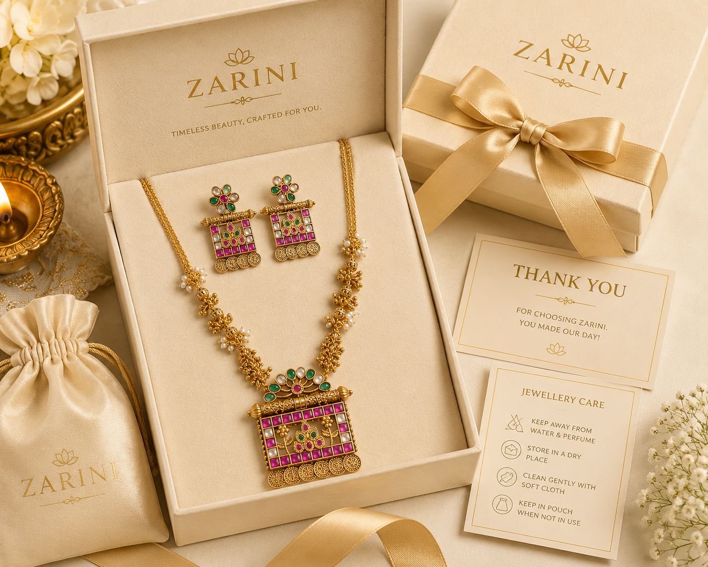 Zarini Heritage Kundan Long Pendant Necklace Set