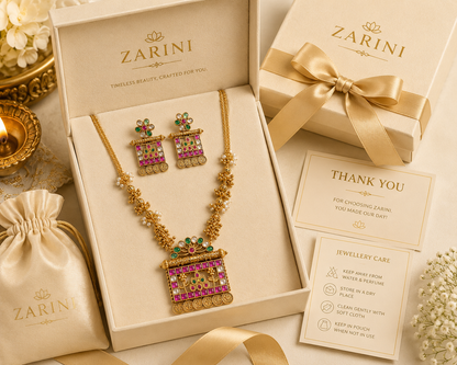 Zarini Heritage Kundan Long Pendant Necklace Set