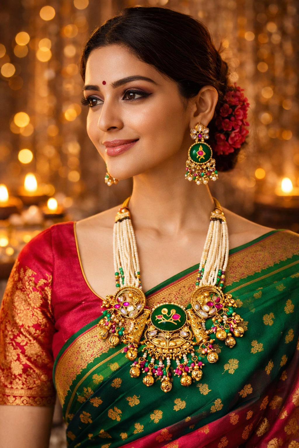 Zarini’s Floral Peacock Pearl Kundan Necklace Set