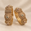 Zarini Antique Gold-Toned Floral Kada Bangles with Pink, Green & Clear Stones – Set of 2