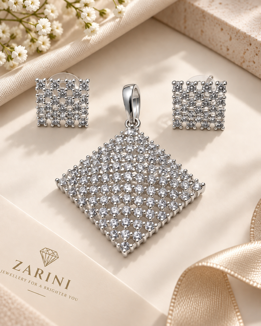 Zarini Crystal Lattice Pendant Set