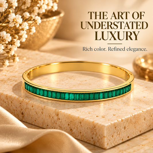 Zarini Emerald Green Stone Gold-Tone Bangle for Women | Elegant Luxury Bracelet