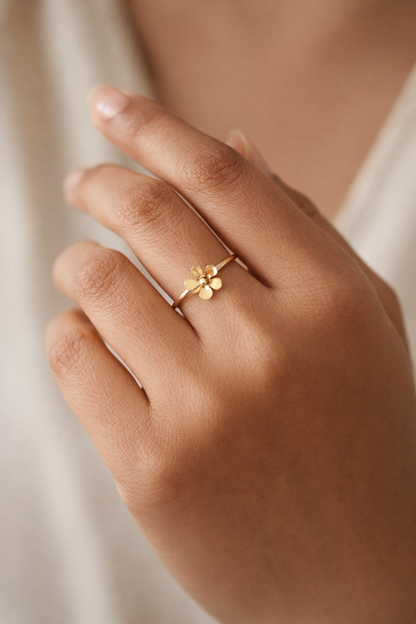 Zarini Sleek Flower Ring – Gold Plated Anti-Tarnish Minimal Design