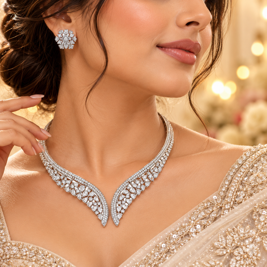 Zarini Luxe Crystal Swan Neck Statement Set