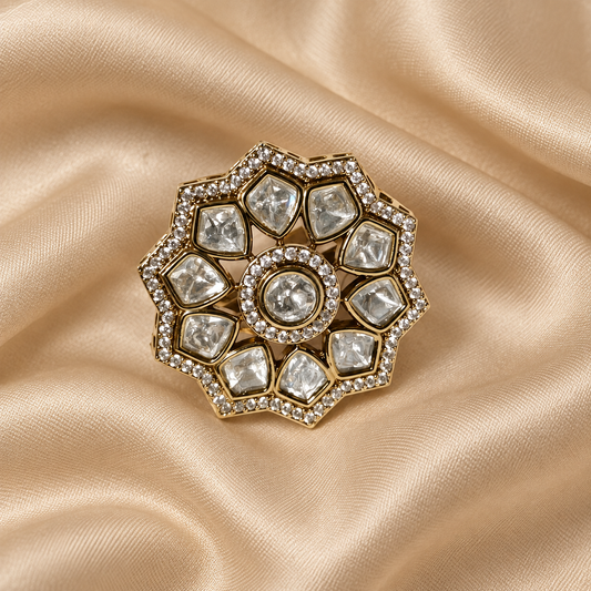 Zarini Gold plated  Kundan-Inspired Statement Ring | Designer Ring
