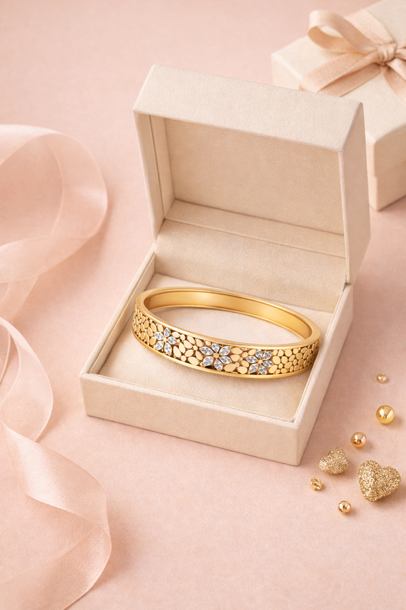 Gold Plated CZ Studded Anti-Tarnish Statement Bracelet