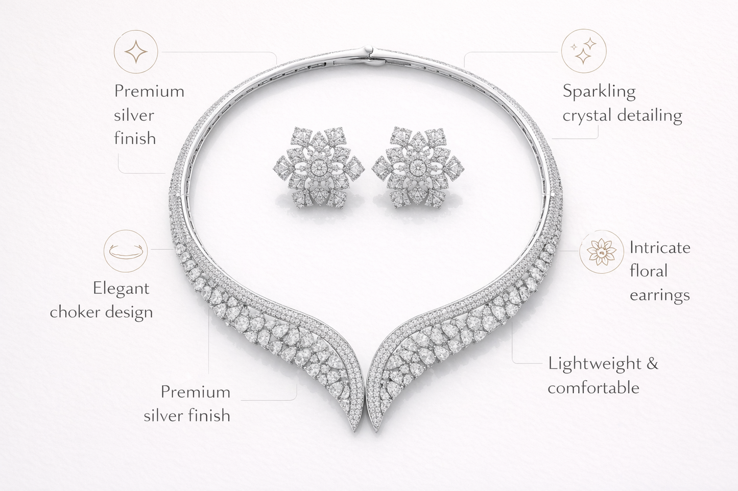 Zarini’s Luxe Crystal Swan Neck Statement Set