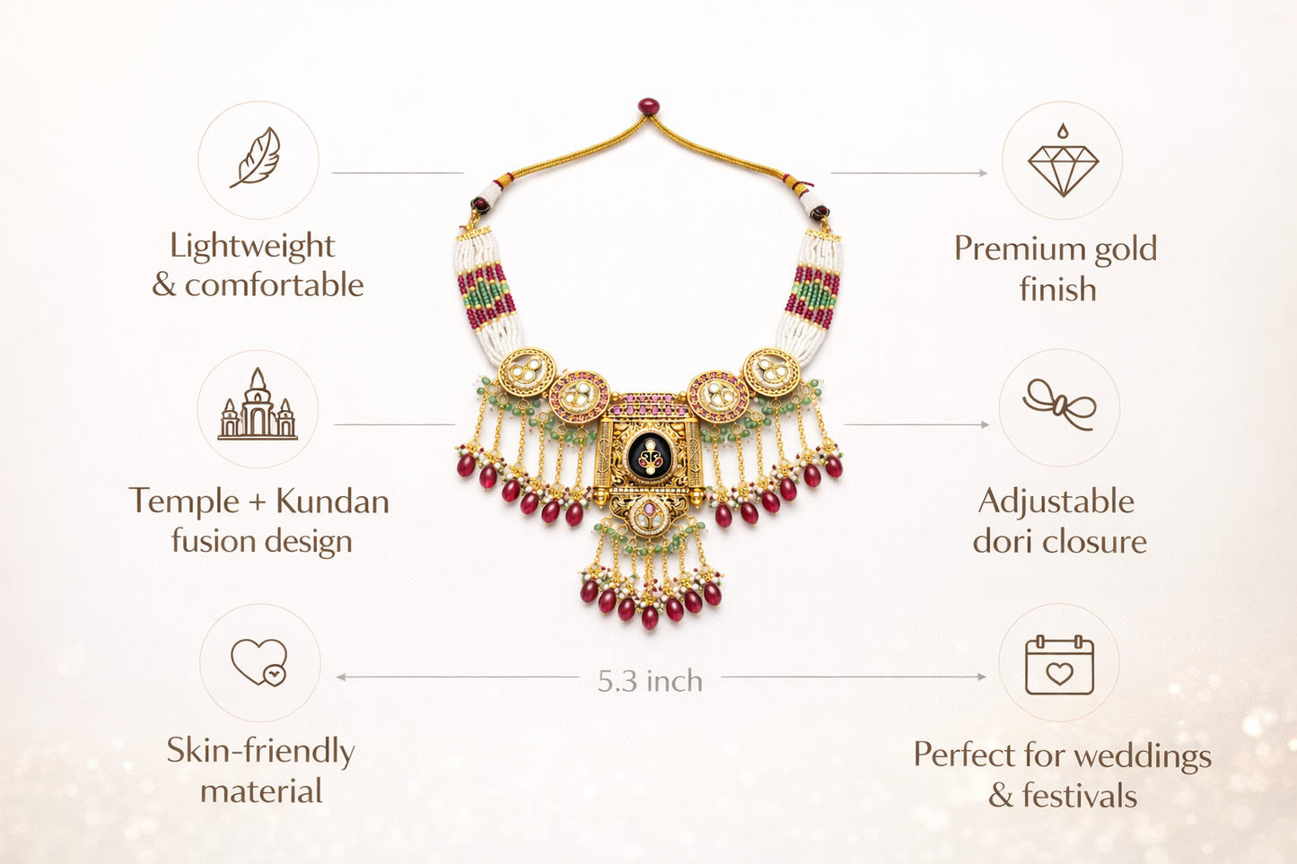 Zarini’s Regal Temple Pearl Necklace Set