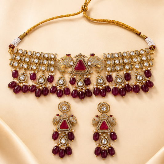 Zarini Rajsi Ruby Elephant Kundan Bridal Choker Set