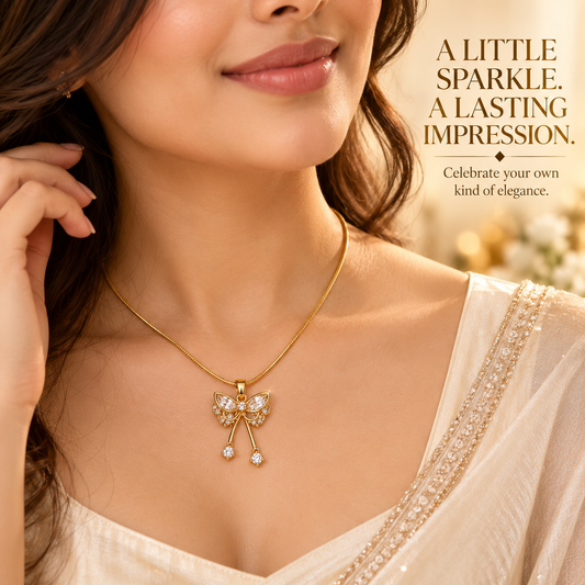 Zarini Gold-Tone Butterfly Pendant Necklace for Women | Crystal Embellished Statement Jewellery