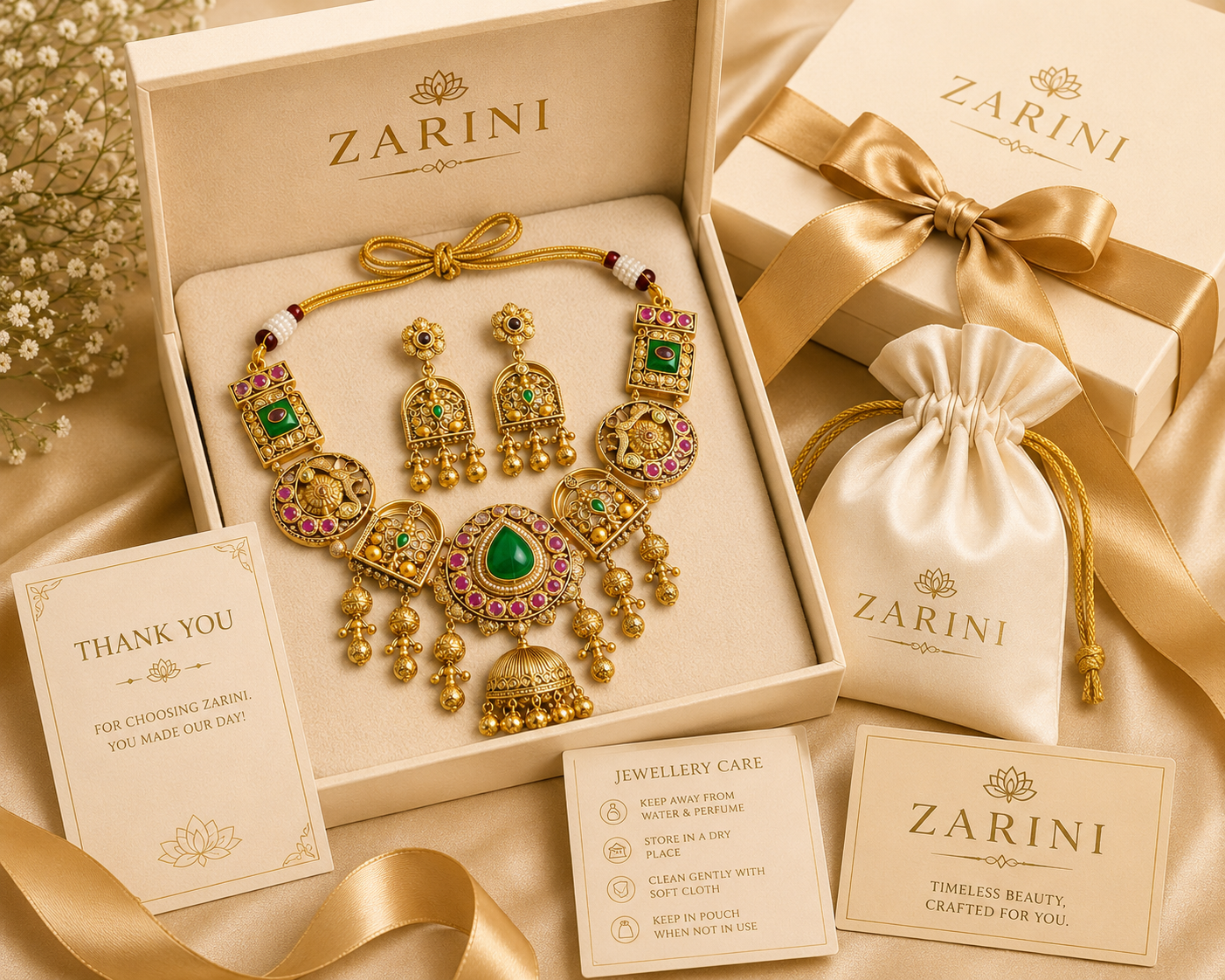 Zarini  Antique Temple Kundan Necklace Set