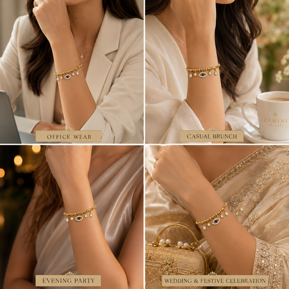 Gold Plated Evil Eye Charm Bracelet – Anti-Tarnish CZ Studded Design