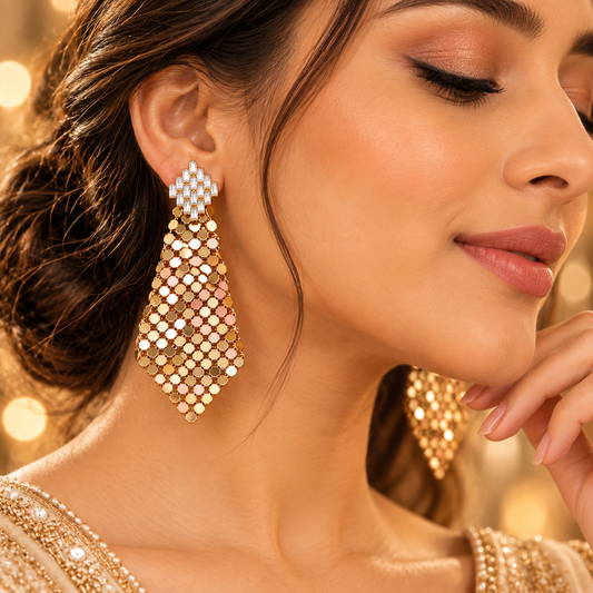 Zarini Gold-Tone Mesh Statement Earrings | Crystal Drop Earrings