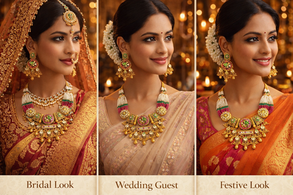 Zarini  Regal Pearl Kundan Bridal Necklace Set