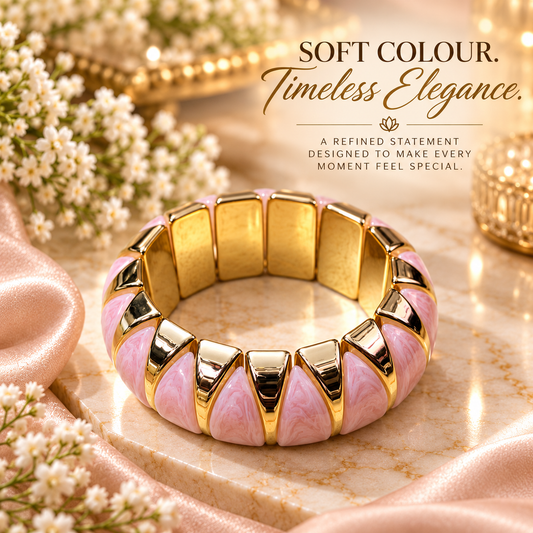 Zarini Pink Enamel Statement Bangle for Women | Gold-Tone Elegant Bracelet