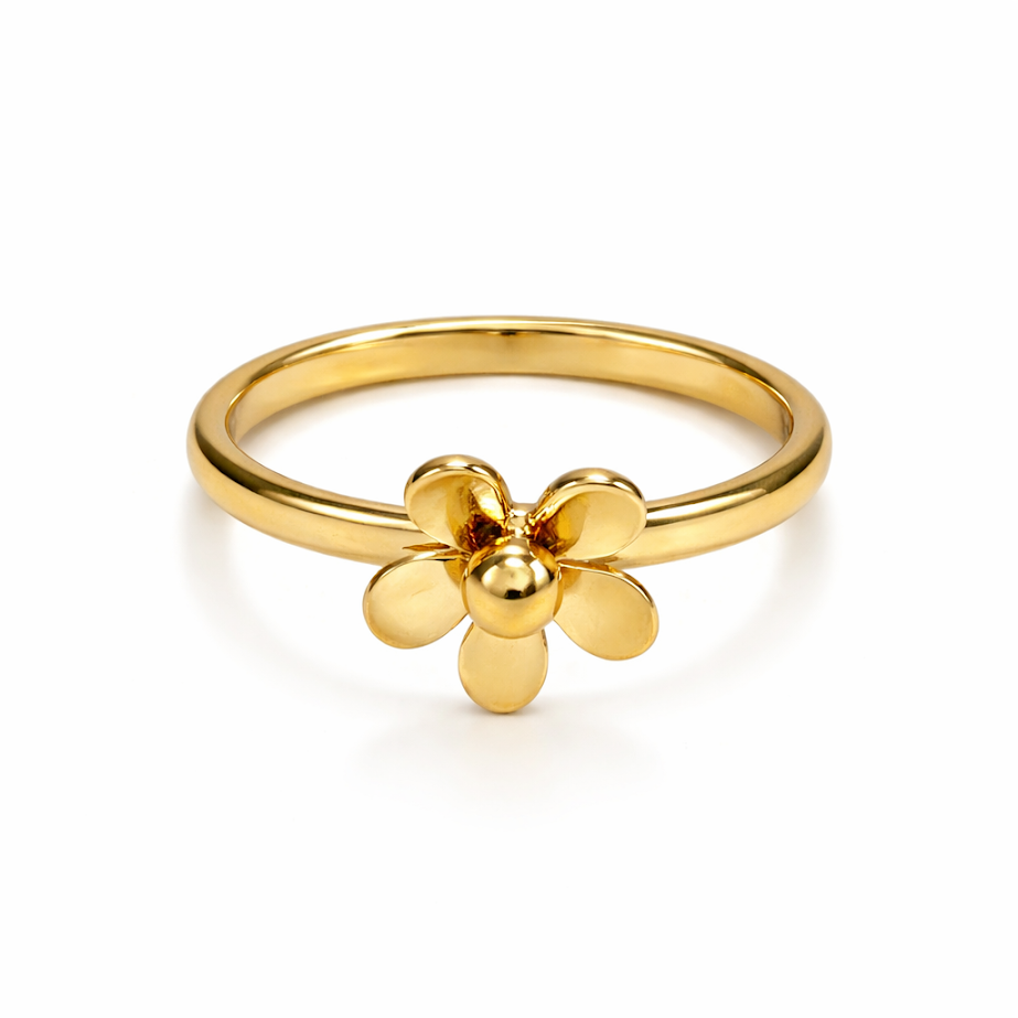 Zarini Sleek Flower Ring – Gold Plated Anti-Tarnish Minimal Design