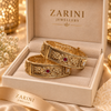 Zarini Antique Gold-Toned Peacock Kada Bangles with Ruby & Clear Stones – Set of 2
