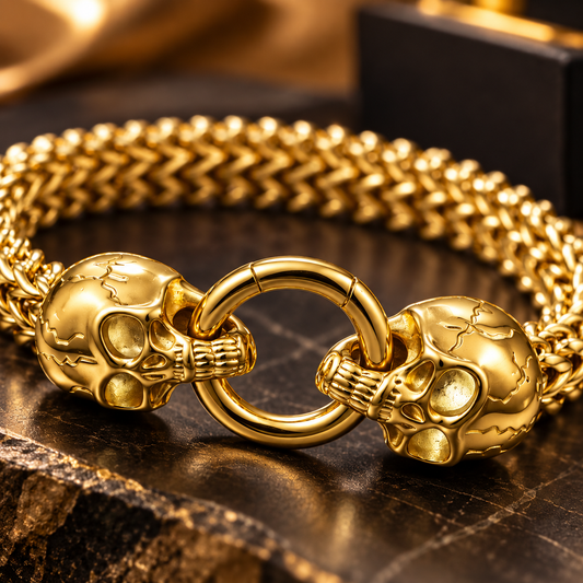 Men’s Gold-Tone Skull Chain Bracelet | Bold Statement Fashion Jewellery