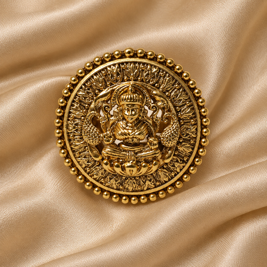Zarini Gold plated Goddess Lakshmi Statement Ring | Temple Jewellery
