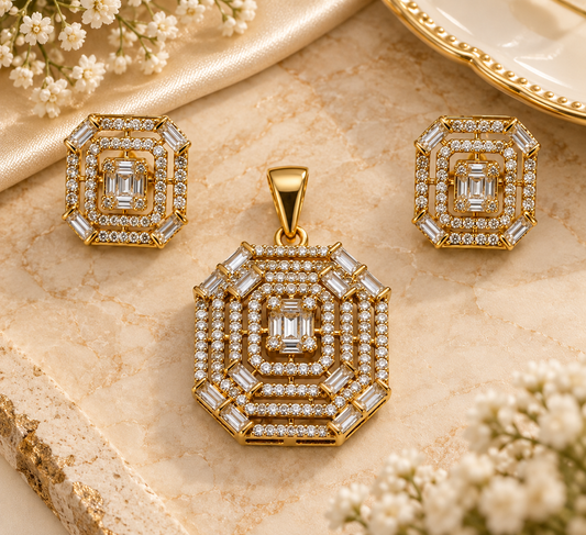 ZARINI Regal Radiance Gold-Toned Geometric Pendant Set