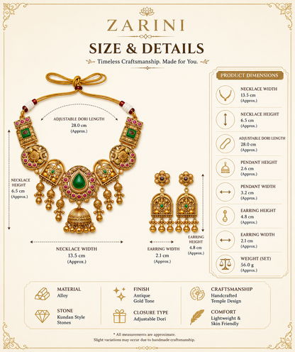 Zarini  Antique Temple Kundan Necklace Set