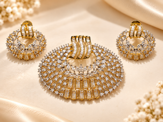 ZARINI Aurelia Gold-Toned Floral Crescent Pendant Set