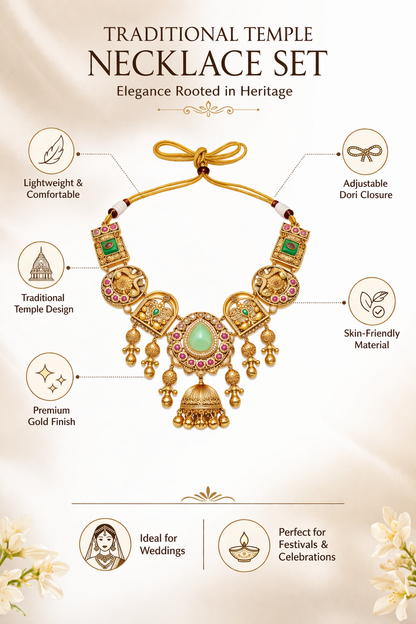 Zarini  Antique Temple Kundan Necklace Set