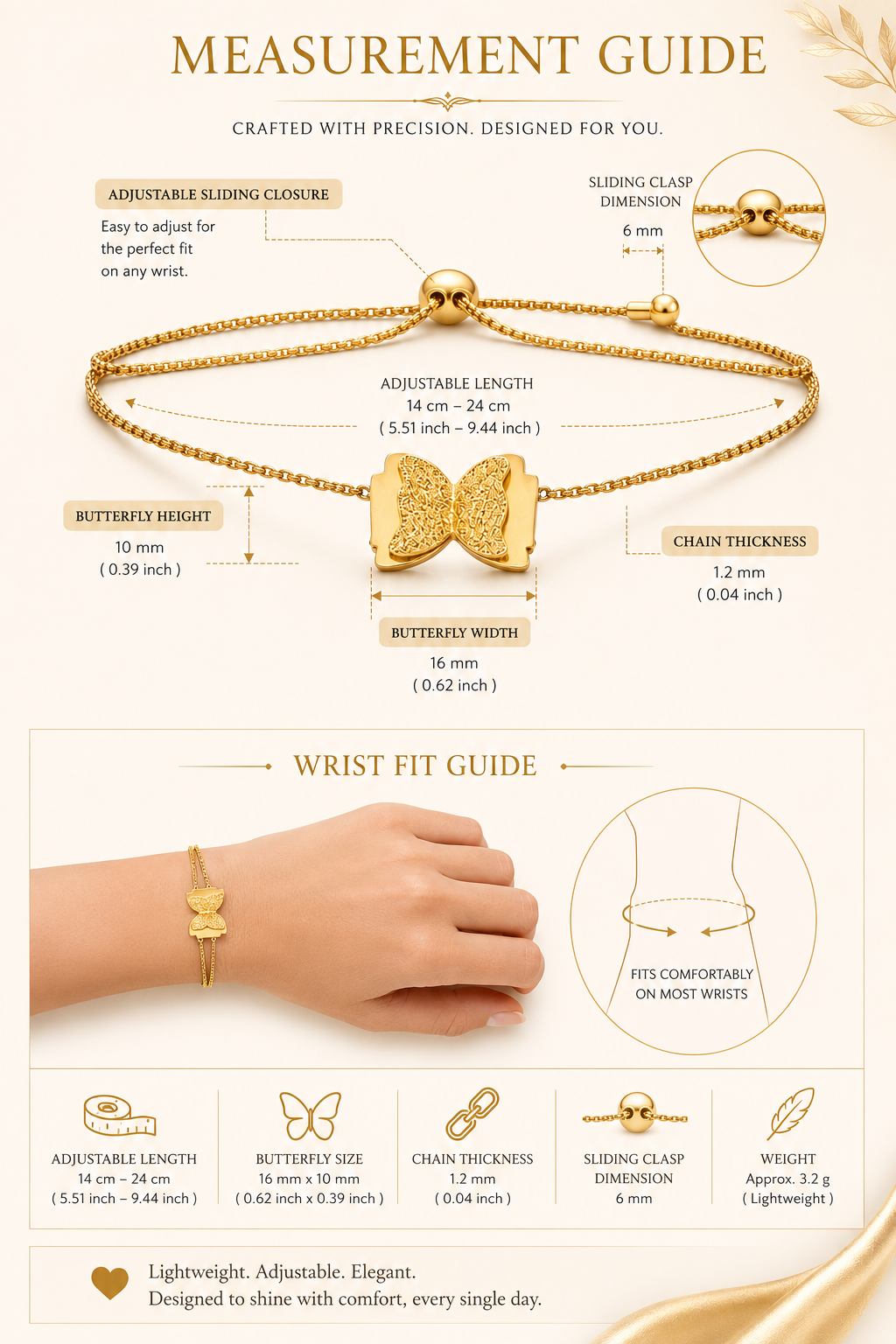 gold plated cz studded anti tarnishbutterfly in center bracelet